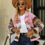 Zeagoo Aztec Lapel Long Sleeve Retro Western Denim Jacket