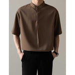 Loose Stand Collar Ice Silk Texture Casual Shirt
