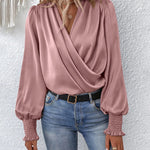 Zeagoo Elegant V-neck Lantern Sleeve Blouse Temperament Solid Color Shirt for Women Casual Work Office Loose Fit 2026 | Under $40