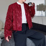Fringed Loose Sequined Cropped Jacket