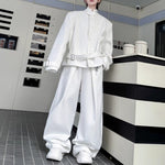 Deconstructed Button Belt-embellished Jacket Wide-leg Trousers Two-piece Suit