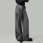 Embroidered High-waisted Striped Ribbon Trousers