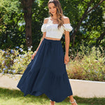 Zeagoo Women High Waisted Long Skirt Flowy Drawstring Maxi Skirt