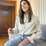 Women Corduroy Shirts Long Sleeve Button Down Shacket Jacket Ruffle Blouses Top S-XXL - Zeagoo (Us Only)
