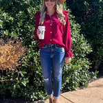 Women Corduroy Shirts Long Sleeve Button Down Shacket Jacket Ruffle Blouses Top S-XXL - Zeagoo (Us Only)