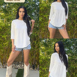 Zeagoo 3/4 Length Sleeve Tops Loose Fit Shirts Pleated Tunics