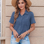 Zeagoo Button Down Shirt Bust Pocket Short Sleeve Blouses