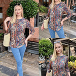 Zeagoo 3/4 Length Sleeve Tops Loose Fit Shirts Pleated Tunics