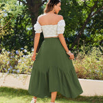 Zeagoo Women High Waisted Long Skirt Flowy Drawstring Maxi Skirt
