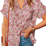Zeagoo Linen Shirts Cotton Short Sleeve V Neck Collared Blouses
