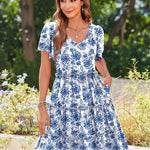 Zeagoo Summer Tiered Mini Dress with Pockets Ruffle Sleeve Dress