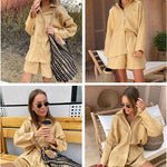 Women Two Piece Outfits Lounge Sets Cotton Long Sleeve Shirts and High Waisted Mini Shorts With Pockets - Zeagoo (Us Only)