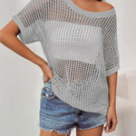 Zeagoo Short Sleeve Crochet Sweater Tops