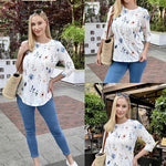 Zeagoo 3/4 Length Sleeve Tops Loose Fit Shirts Pleated Tunics