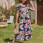 Zeagoo Midi A Line Dress Short Sleeve Casual Flowy Tiered Sundress (US Only)