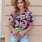 Zeagoo Button Down Shirt Bust Pocket Short Sleeve Blouses