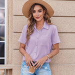 Zeagoo Button Down Shirt Bust Pocket Short Sleeve Blouses
