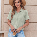 Zeagoo Button Down Shirt Bust Pocket Short Sleeve Blouses