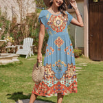 Zeagoo Midi A Line Dress Short Sleeve Casual Flowy Tiered Sundress (US Only)