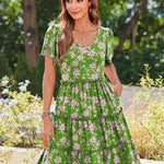 Zeagoo Summer Tiered Mini Dress with Pockets Ruffle Sleeve Dress