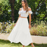 Zeagoo Women High Waisted Long Skirt Flowy Drawstring Maxi Skirt