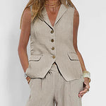Zeagoo Chic Two Pieves Suits Lapel Sleeveless Vest and Wide Leg Pants Sets