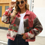 Zeagoo Aztec Lapel Long Sleeve Retro Western Denim Jacket