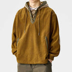 Retro Corduroy Color-blocked Hoodie Sweatshirt