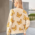 Zeagoo Butterfly Print Crew Neck Oversized Knit Sweater