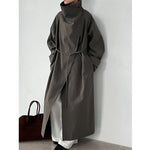 Stand-up Collar Retro Belted Mid-length Loose Coat