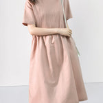 Zeagoo Women's Crew Neck Cotton Linen Plain Dress Casual Loose Short Sleeve Sundress with Pockets