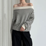 Striped Off-shoulder Wool Sweater