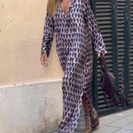 Zeagoo Women's Boho Geometric Figure V Neck Long Sleeve Split-Side Long Dresses