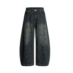 American Leopard Print Wide-leg Denim Scimitar Pants