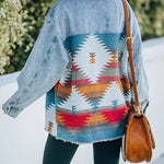 Zeagoo Aztec Lapel Long Sleeve Retro Western Denim Jacket
