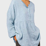Zeagoo Plus Size Cotton and Linen Casual Loose V-neck Long-sleeved Shirt Top