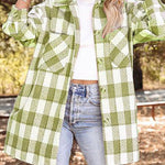 Zeagoo Brushed Plaid Shirts Long Sleeve Flannel Lapel Button Down Shacket Jacket with Pockets
