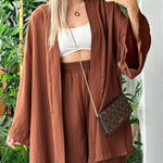 Zeagoo Women's Casual Comfort Set Loose Cardigan Top & High-Waist Wide-Leg Pants with Pockets