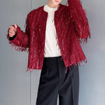 Fringed Loose Sequined Cropped Jacket