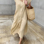 Zeagoo Women's Casual Short Sleeve Ruffles Collared Button Down Maxi Dress