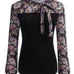 Zeagoo Bow Tie Neck Long Sleeve Shirts Work Tops