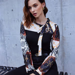 Zeagoo Bow Tie Neck Long Sleeve Shirts Work Tops