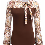 Zeagoo Bow Tie Neck Long Sleeve Shirts Work Tops