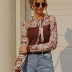 Zeagoo Bow Tie Neck Long Sleeve Shirts Work Tops