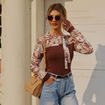 Zeagoo Bow Tie Neck Long Sleeve Shirts Work Tops