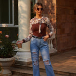 Zeagoo Bow Tie Neck Long Sleeve Shirts Work Tops