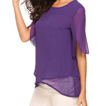 Womens Casual Scoop Neck Loose Top 3/4 Sleeve Chiffon Blouse Shirt Tops - Zeagoo (Us Only)