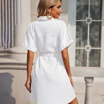 Women's Shirt Dress Button Down V Neck Blouse Short Roll-up Sleeve Tunic Tops with Pockets - Zeagoo (Us Only)