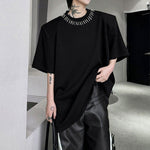Hand-Beaded Neckline Short-Sleeve Shoulder Pads T-Shirt