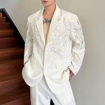 Pearl Rhinestone Shoulder Pad Coat Straight Casual Pants Two Piece Set